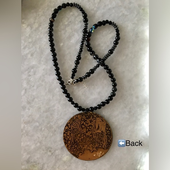 Peace Handcrafted Brass/Copper mixed metal on gemstone beaded necklace 20-22β - Picture 10 of 16